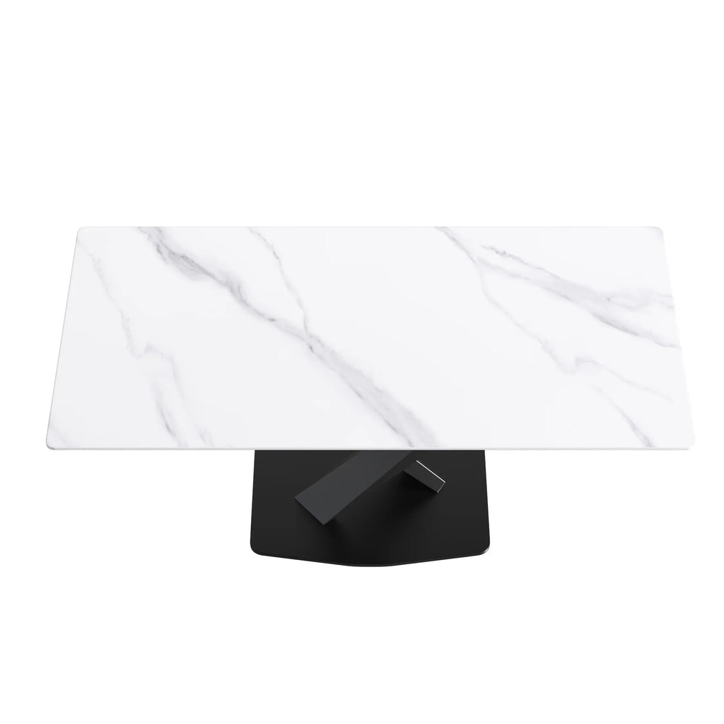 Marbella Sintered Stone Dining Table | 71" White Gloss Rectangular With Straight Edge