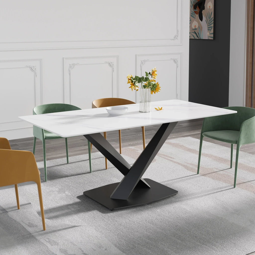 Marbella Sintered Stone Dining Table | 71" White Gloss Rectangular With Straight Edge