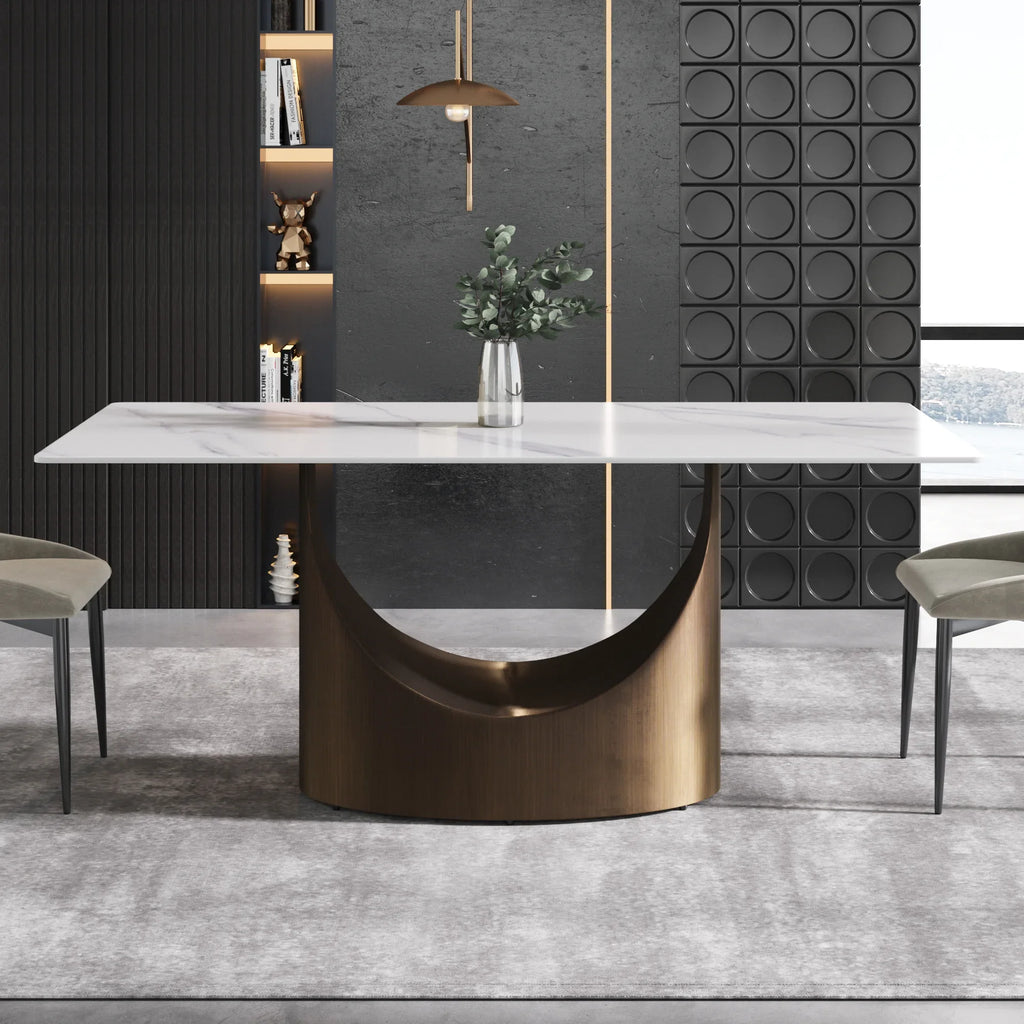 Marbella Sintered Stone Dining Table | 71" White Gloss Rectangular With Straight Edge