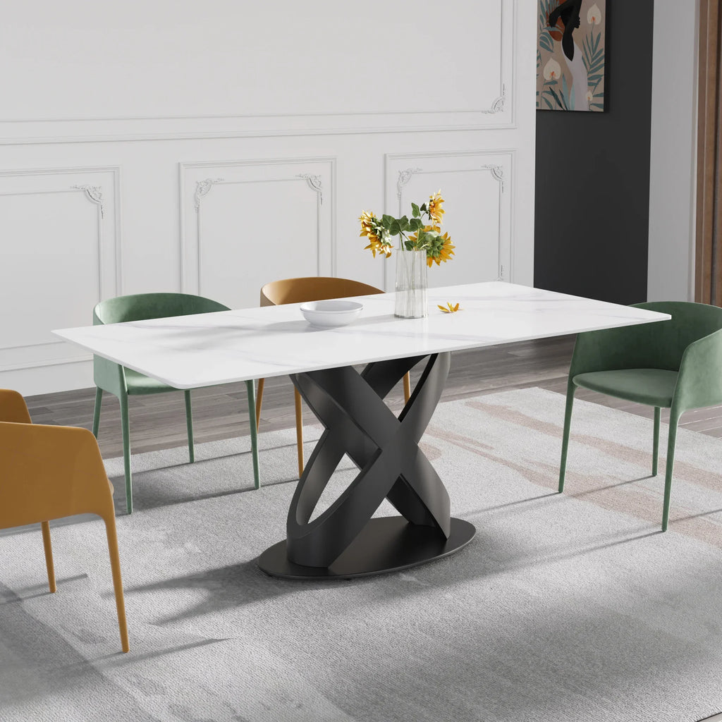 Marbella Sintered Stone Dining Table | 71" White Gloss Rectangular With Straight Edge