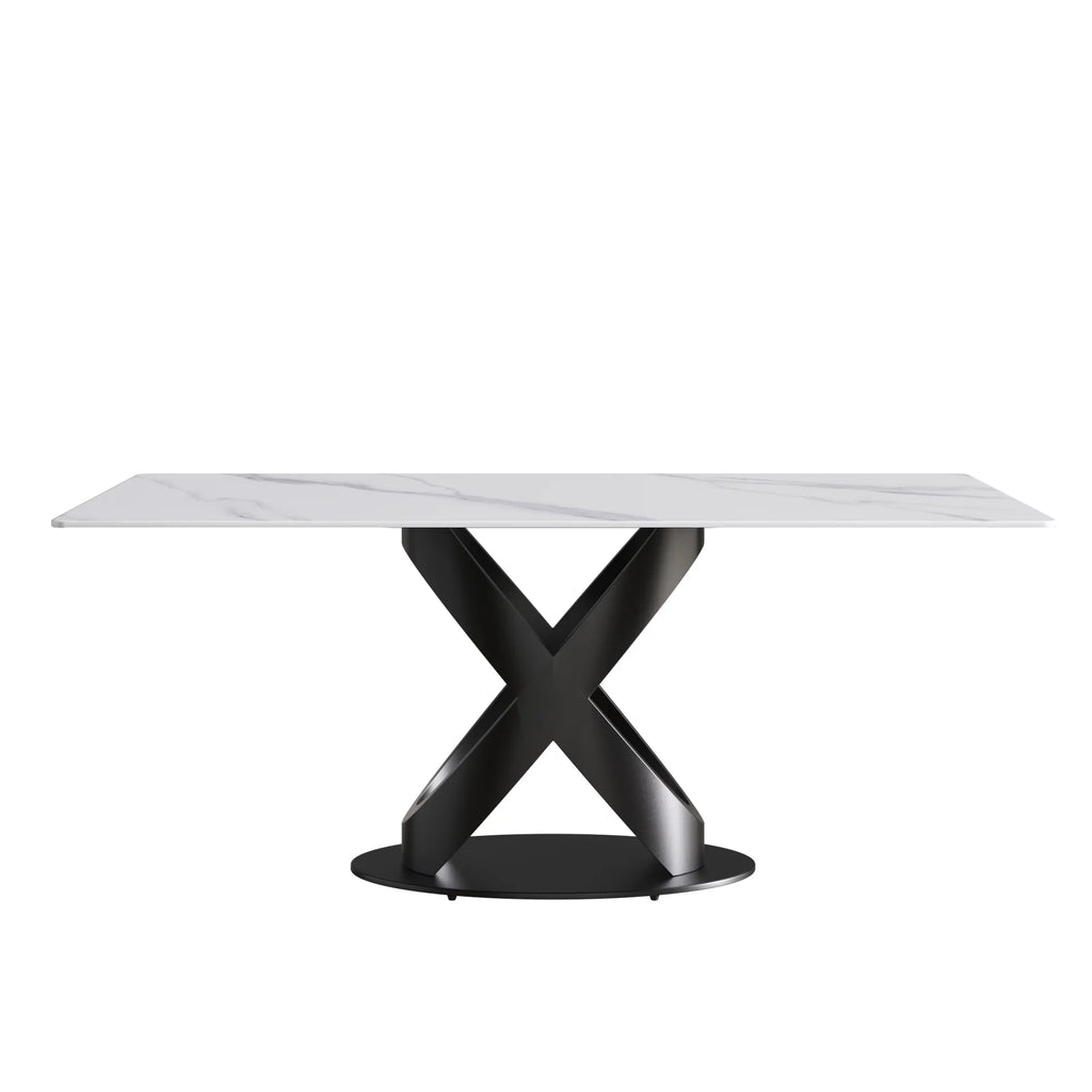 Marbella Sintered Stone Dining Table | 71" White Gloss Rectangular With Straight Edge