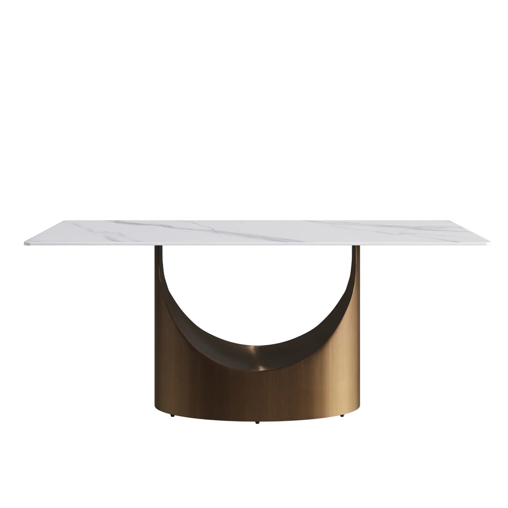 Marbella Sintered Stone Dining Table | 71" White Gloss Rectangular With Straight Edge
