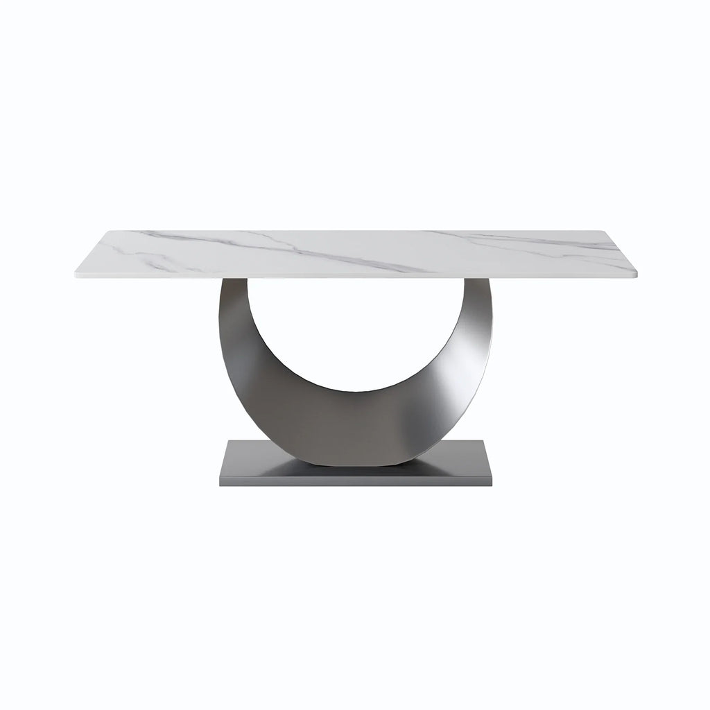 Marbella Sintered Stone Dining Table | 71" White Gloss Rectangular With Straight Edge