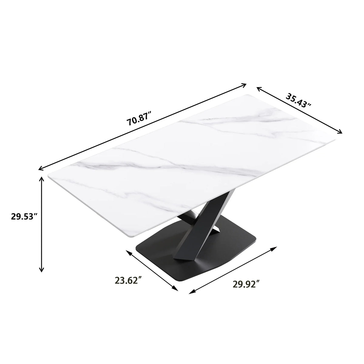 Marbella Sintered Stone Dining Table | 71" White Gloss Rectangular With Straight Edge