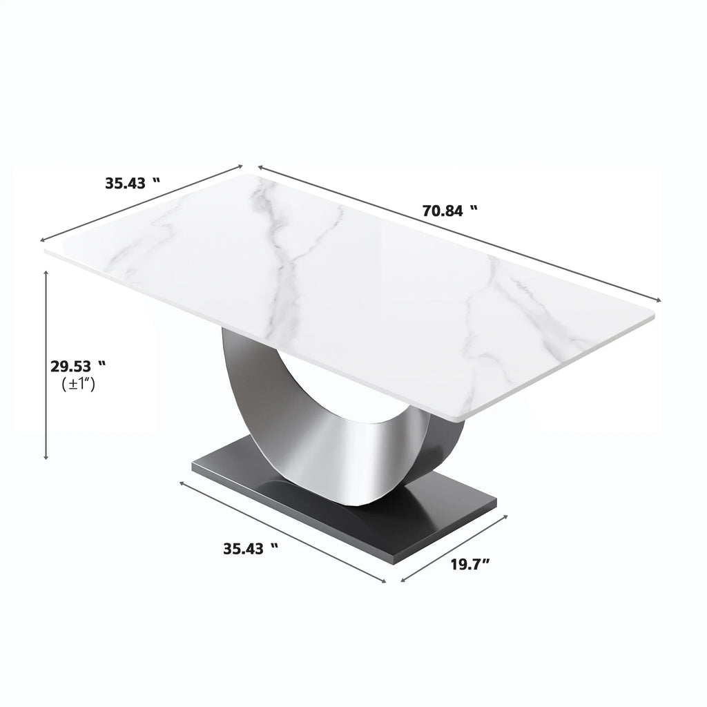 Marbella Sintered Stone Dining Table | 71" White Gloss Rectangular With Straight Edge