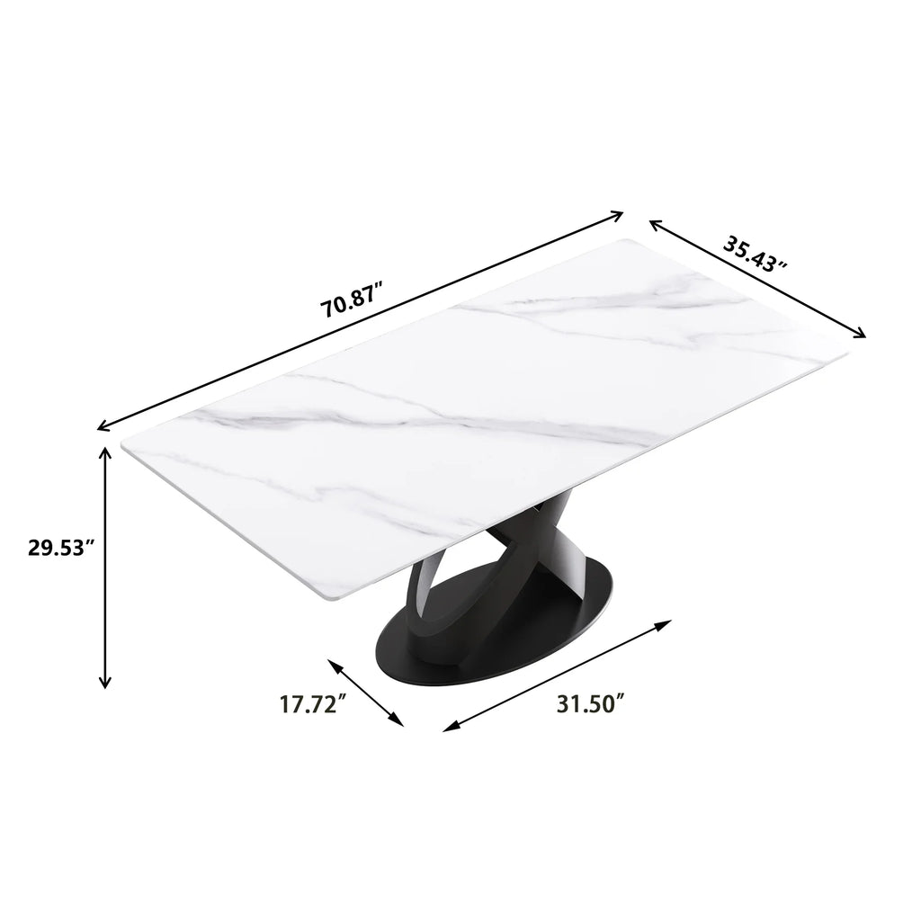 Marbella Sintered Stone Dining Table | 71" White Gloss Rectangular With Straight Edge