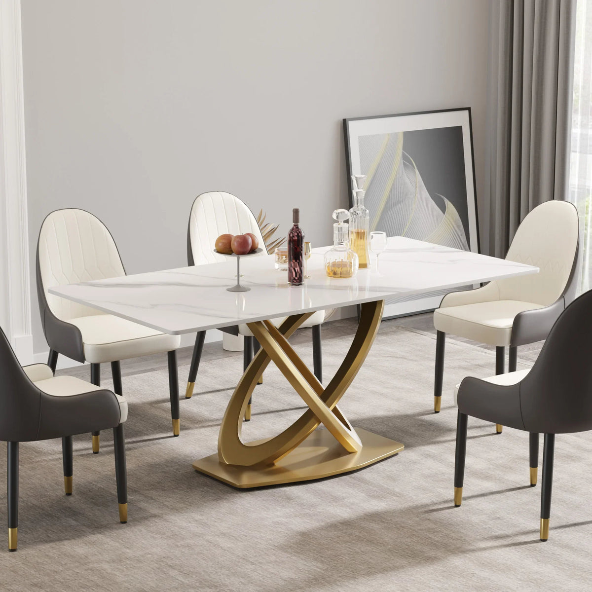Marbella Sintered Stone Dining Table | 71" White Gloss Rectangular With Straight Edge