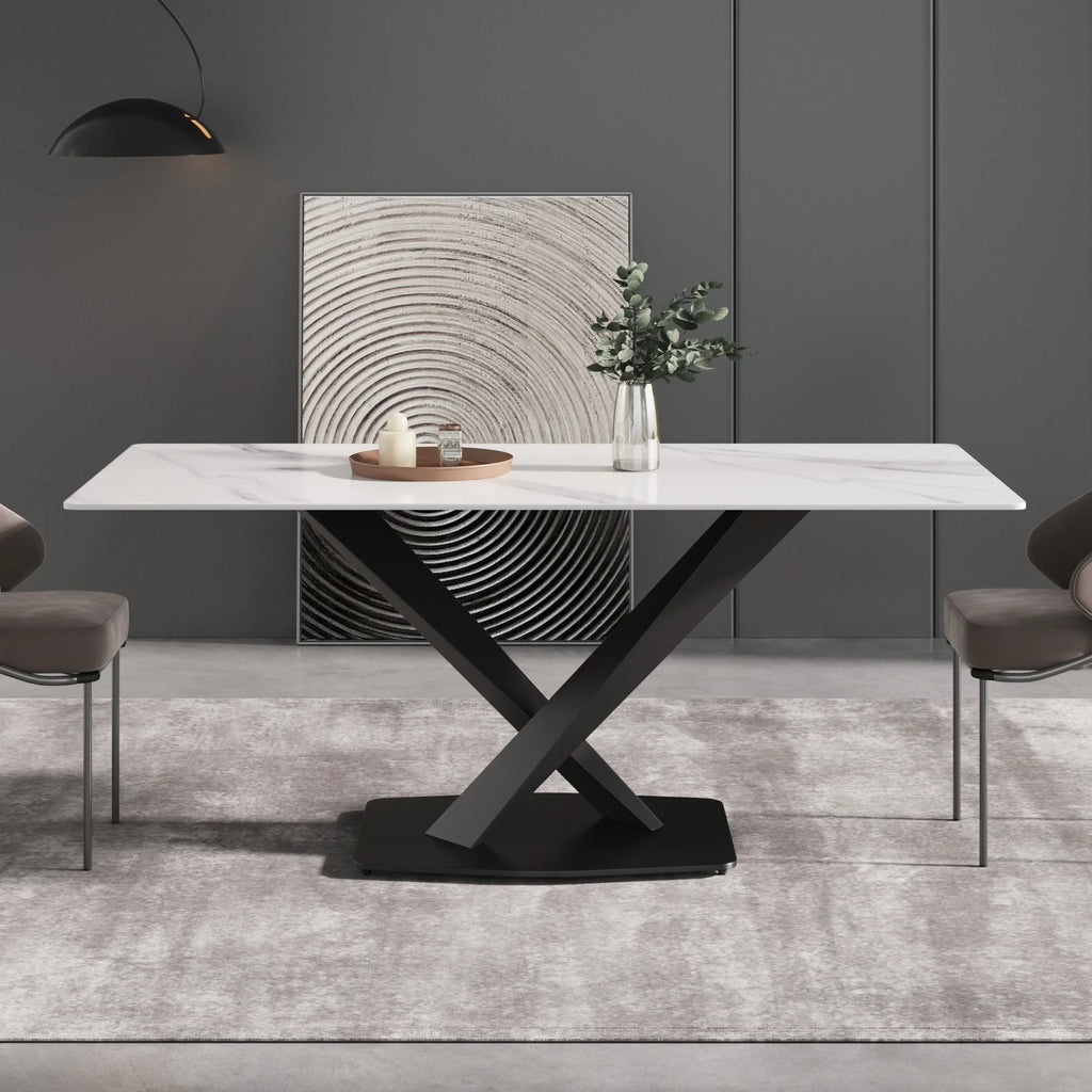 Marbella Sintered Stone Dining Table | 71" White Gloss Rectangular With Straight Edge