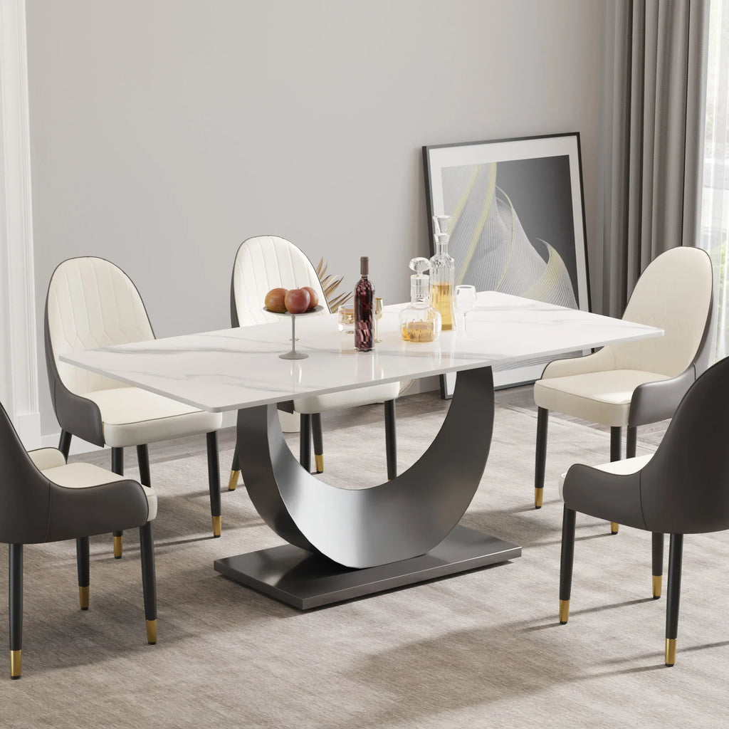 Marbella Sintered Stone Dining Table | 71" White Gloss Rectangular With Straight Edge