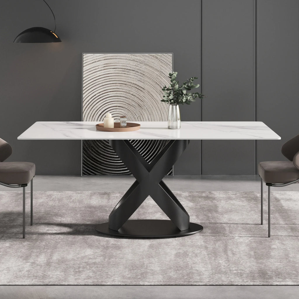 Marbella Sintered Stone Dining Table | 71" White Gloss Rectangular With Straight Edge