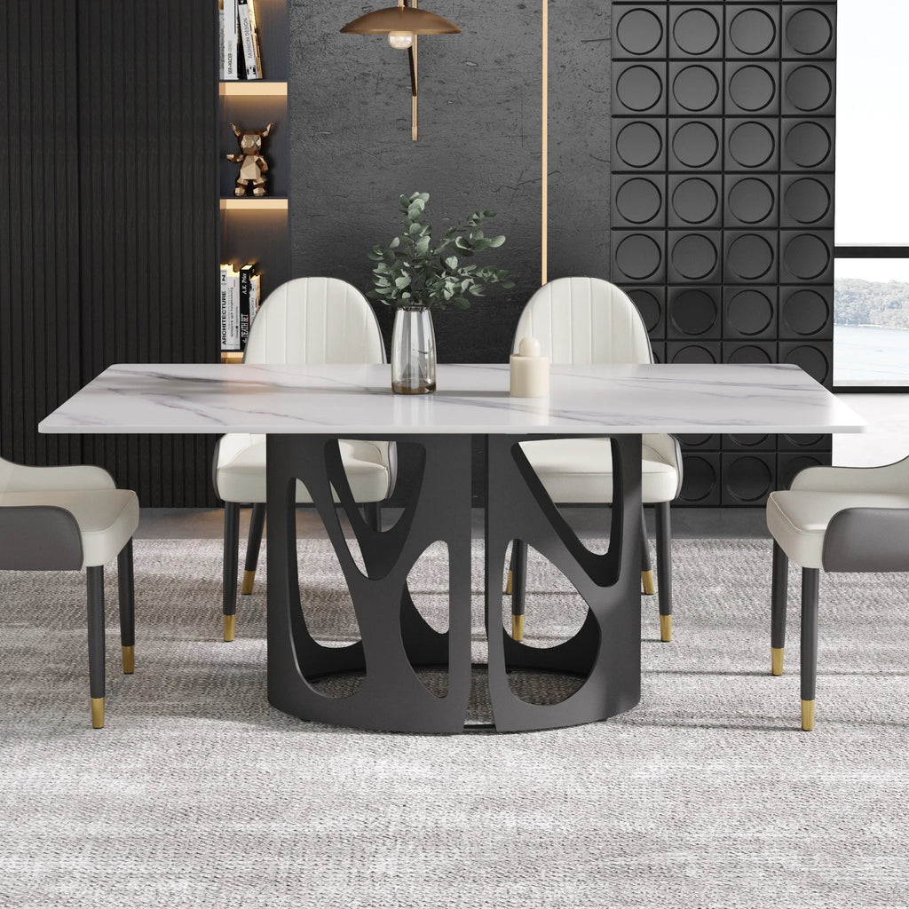 Marbella Sintered Stone Dining Table | 71" White Gloss Rectangular With Straight Edge