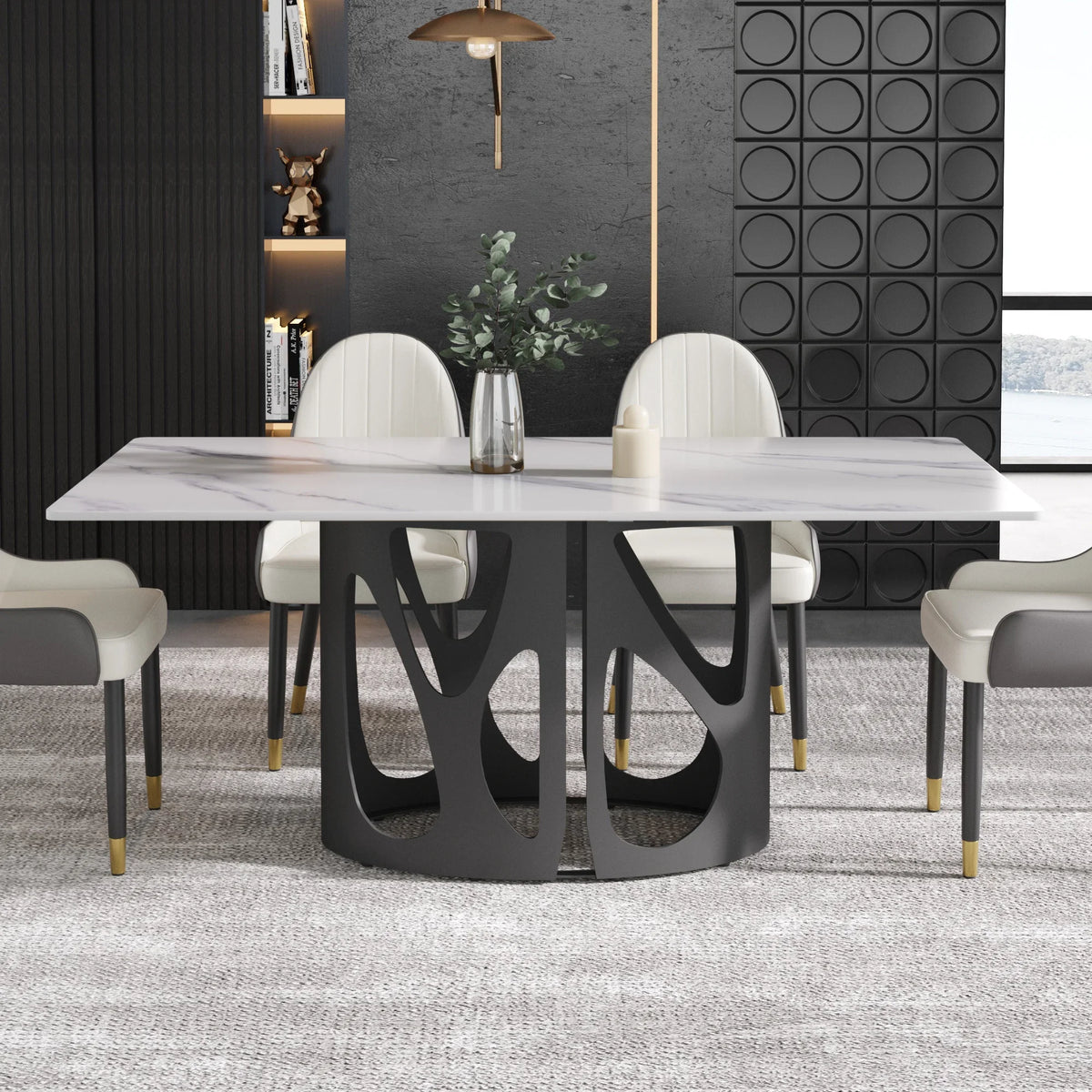 Marbella Sintered Stone Dining Table | 71" White Gloss Rectangular With Straight Edge