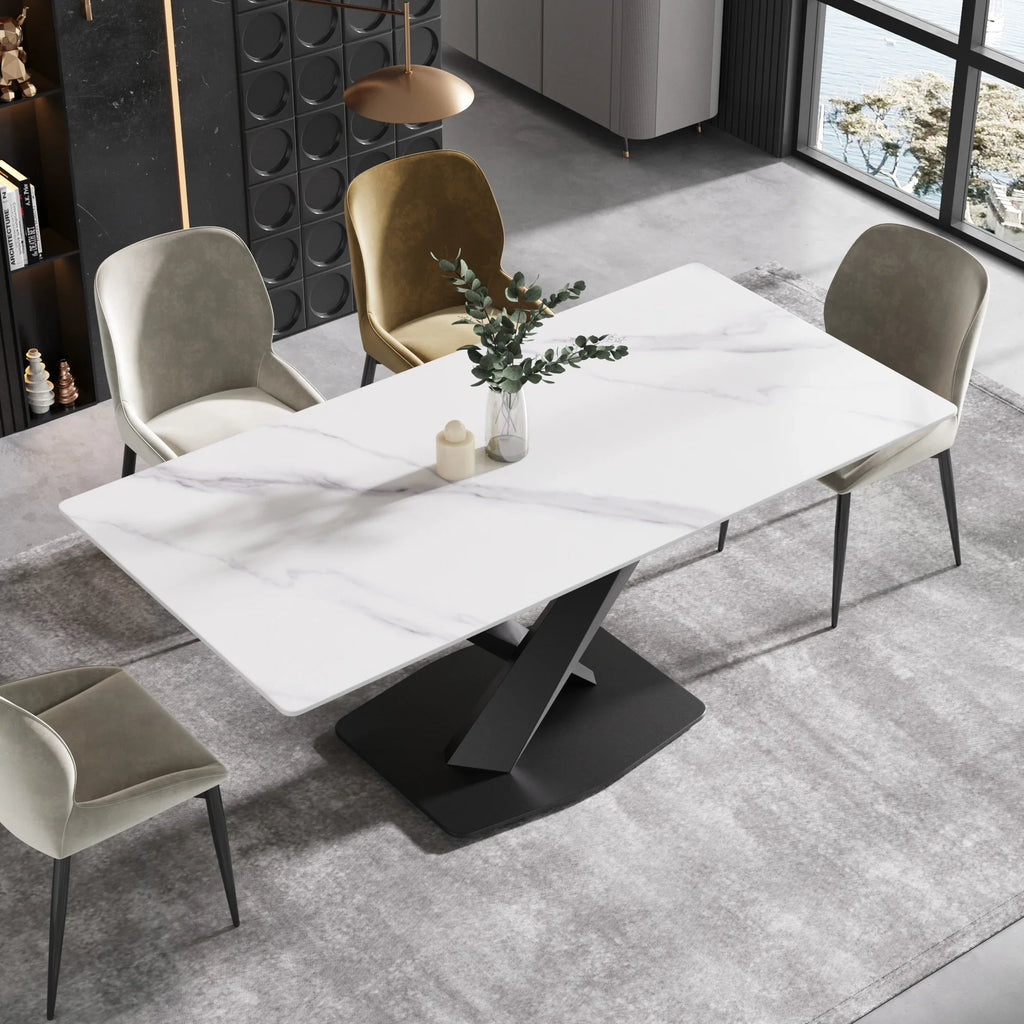 Marbella Sintered Stone Dining Table | 71" White Gloss Rectangular With Straight Edge