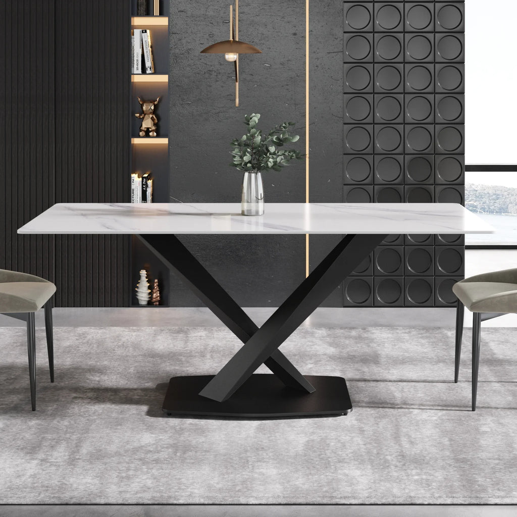 Marbella Sintered Stone Dining Table | 71" White Gloss Rectangular With Straight Edge