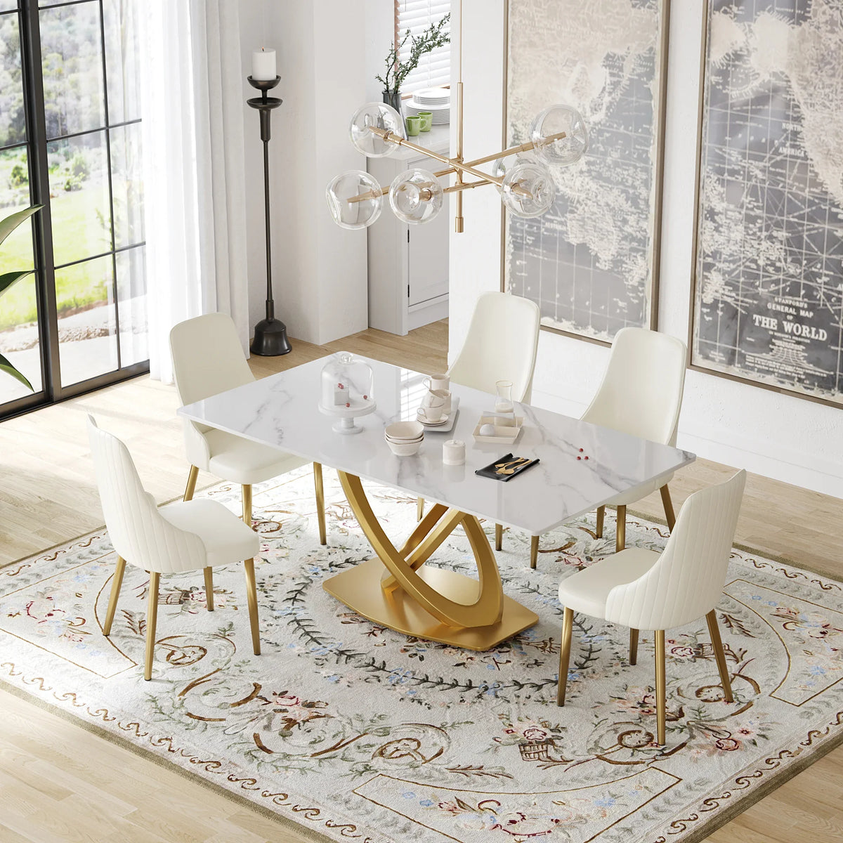 Marbella Sintered Stone Dining Table | 71" White Gloss Rectangular With Straight Edge