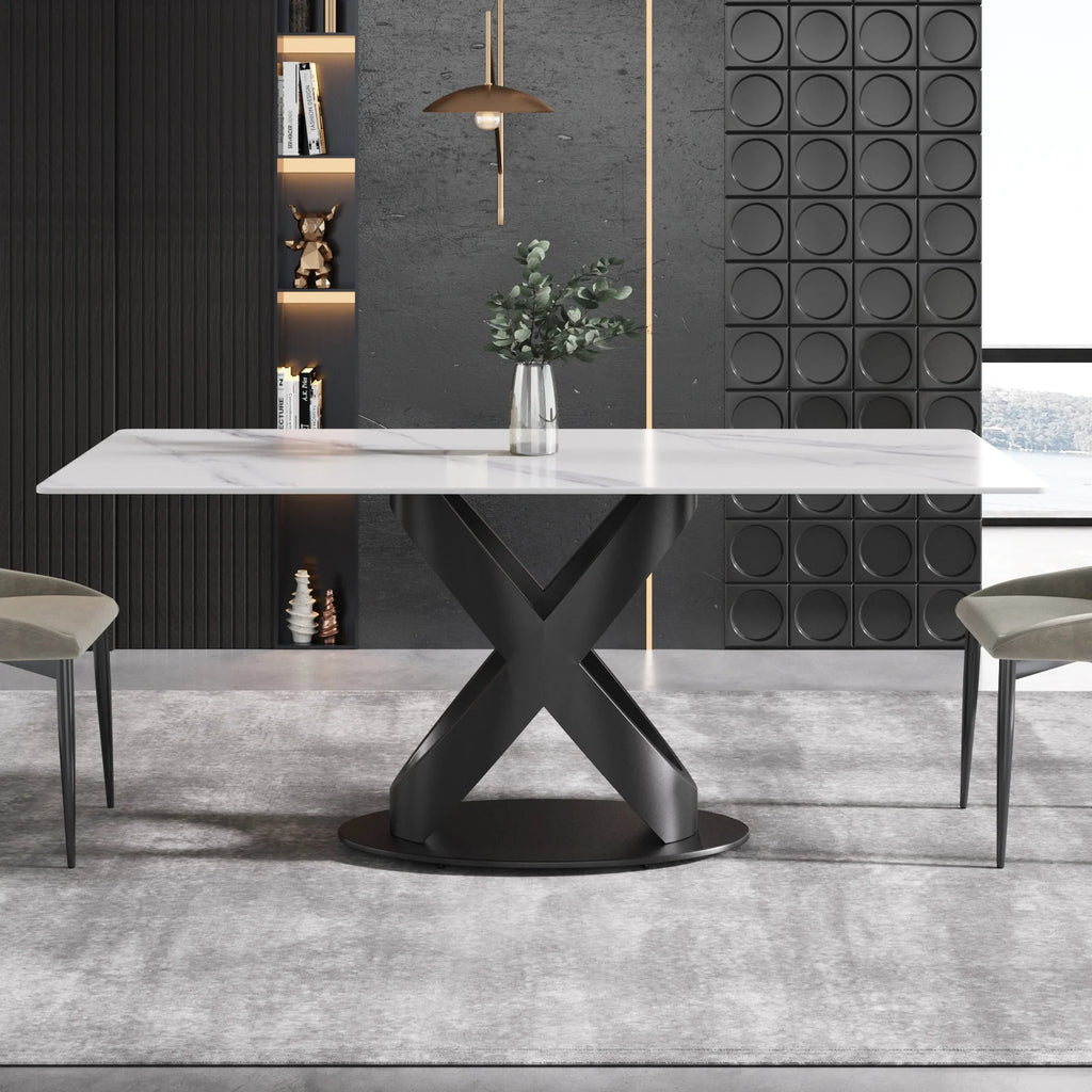 Marbella Sintered Stone Dining Table | 71" White Gloss Rectangular With Straight Edge