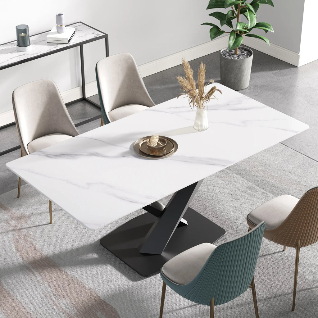 Marbella Sintered Stone Dining Table | 71" White Gloss Rectangular With Straight Edge