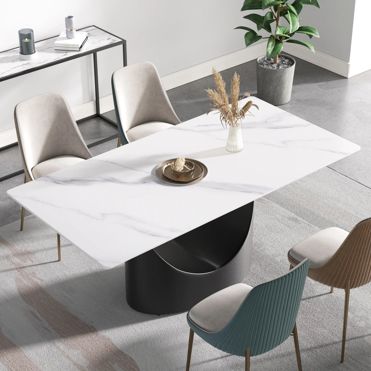 Marbella Sintered Stone Dining Table | 71" White Gloss Rectangular With Straight Edge