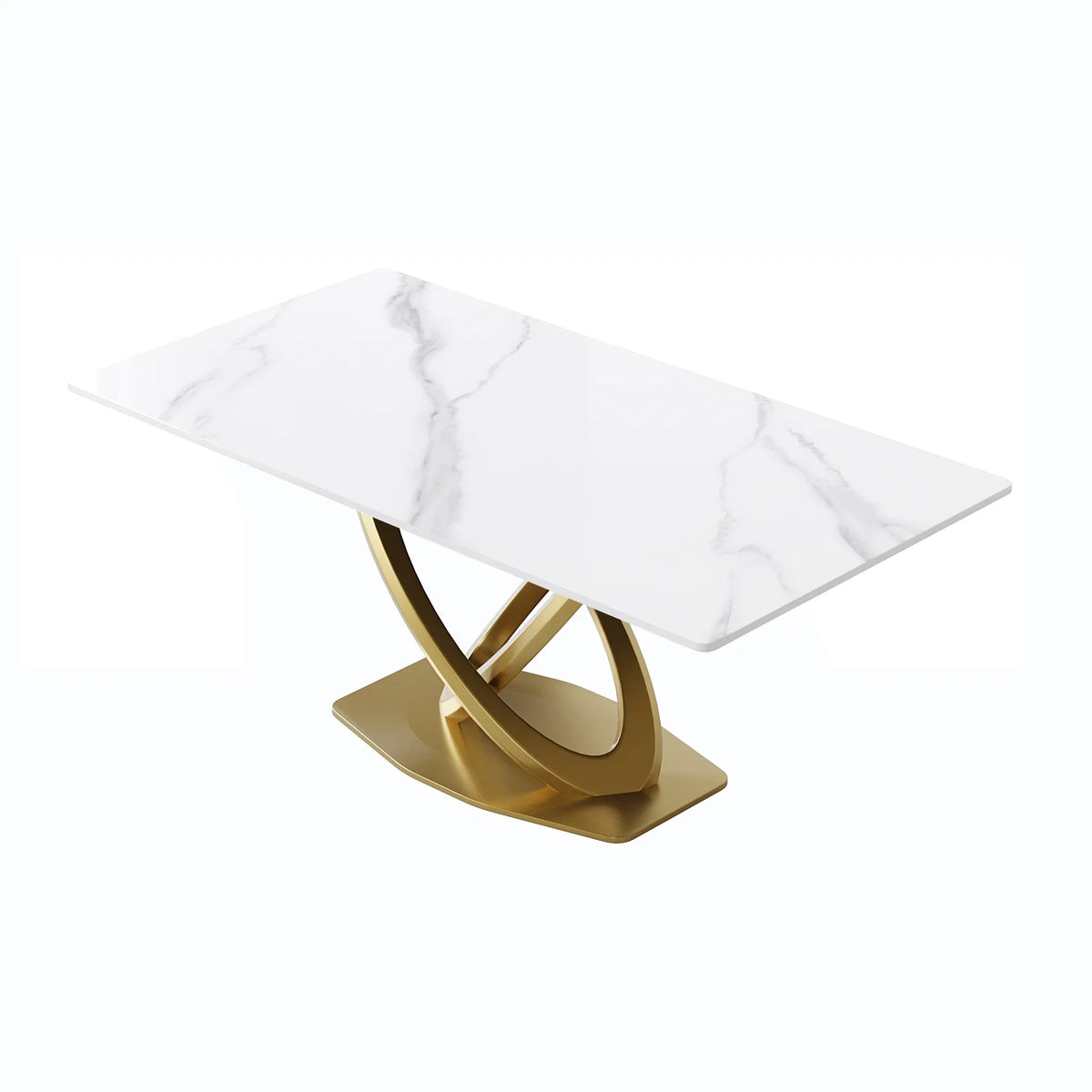 Marbella Sintered Stone Dining Table | 71" White Gloss Rectangular With Straight Edge