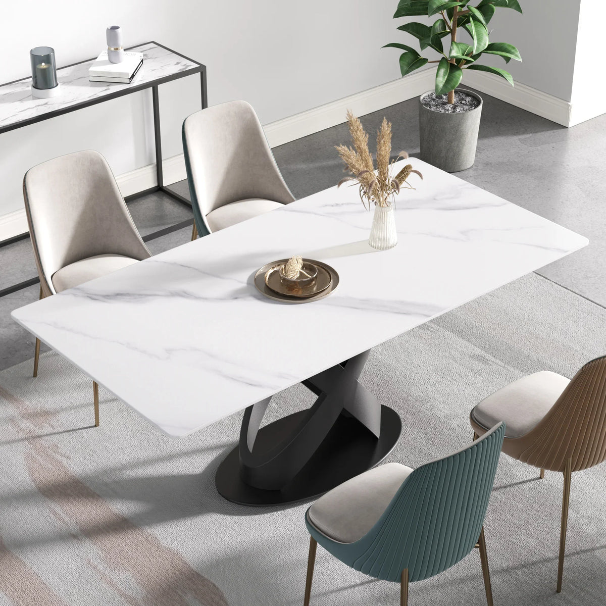 Marbella Sintered Stone Dining Table | 71" White Gloss Rectangular With Straight Edge