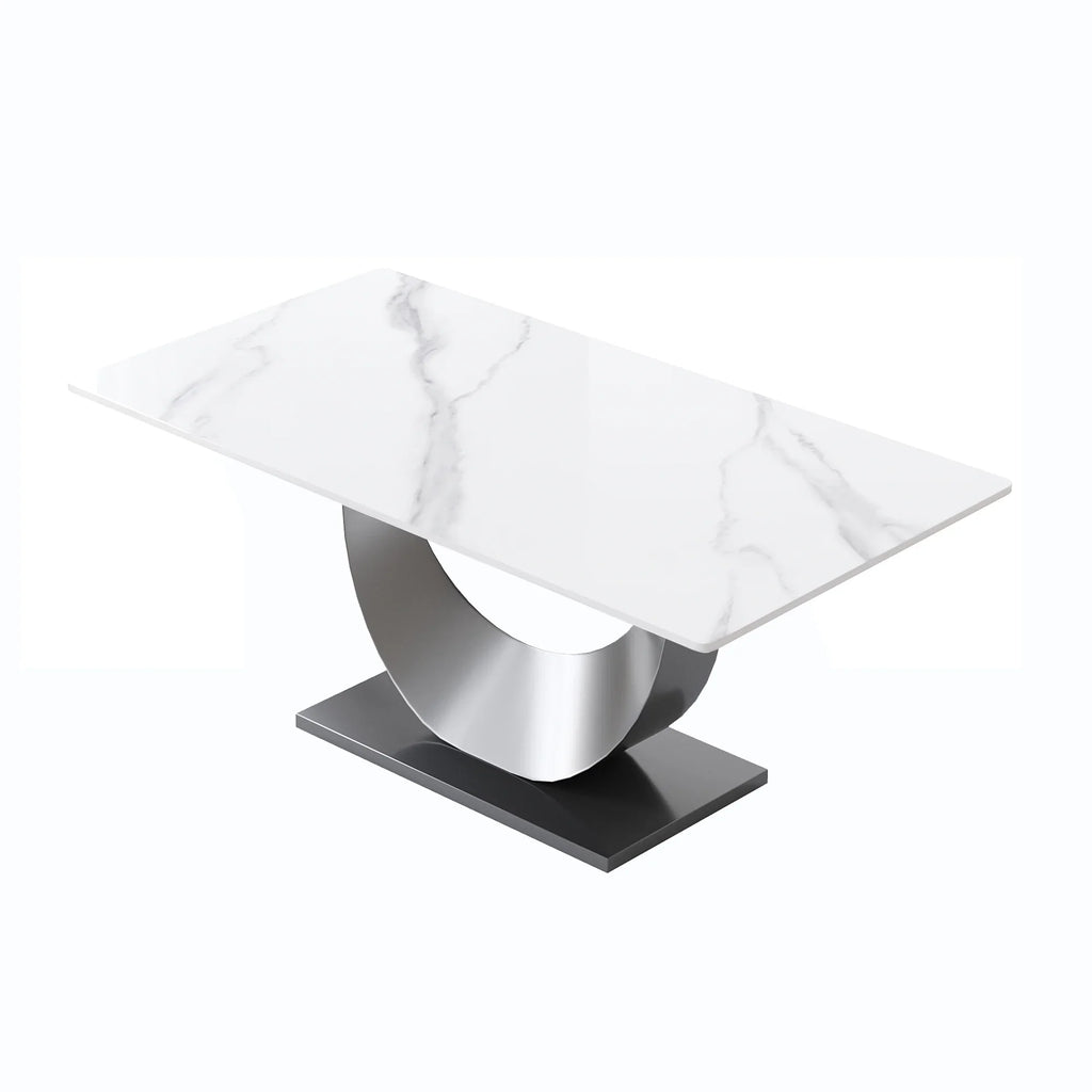 Marbella Sintered Stone Dining Table | 71" White Gloss Rectangular With Straight Edge