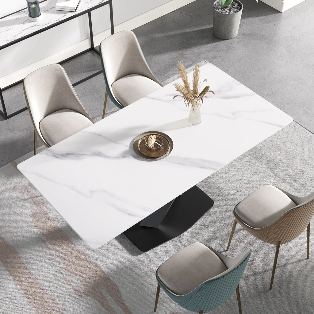 Marbella Sintered Stone Dining Table | 71" White Gloss Rectangular With Straight Edge