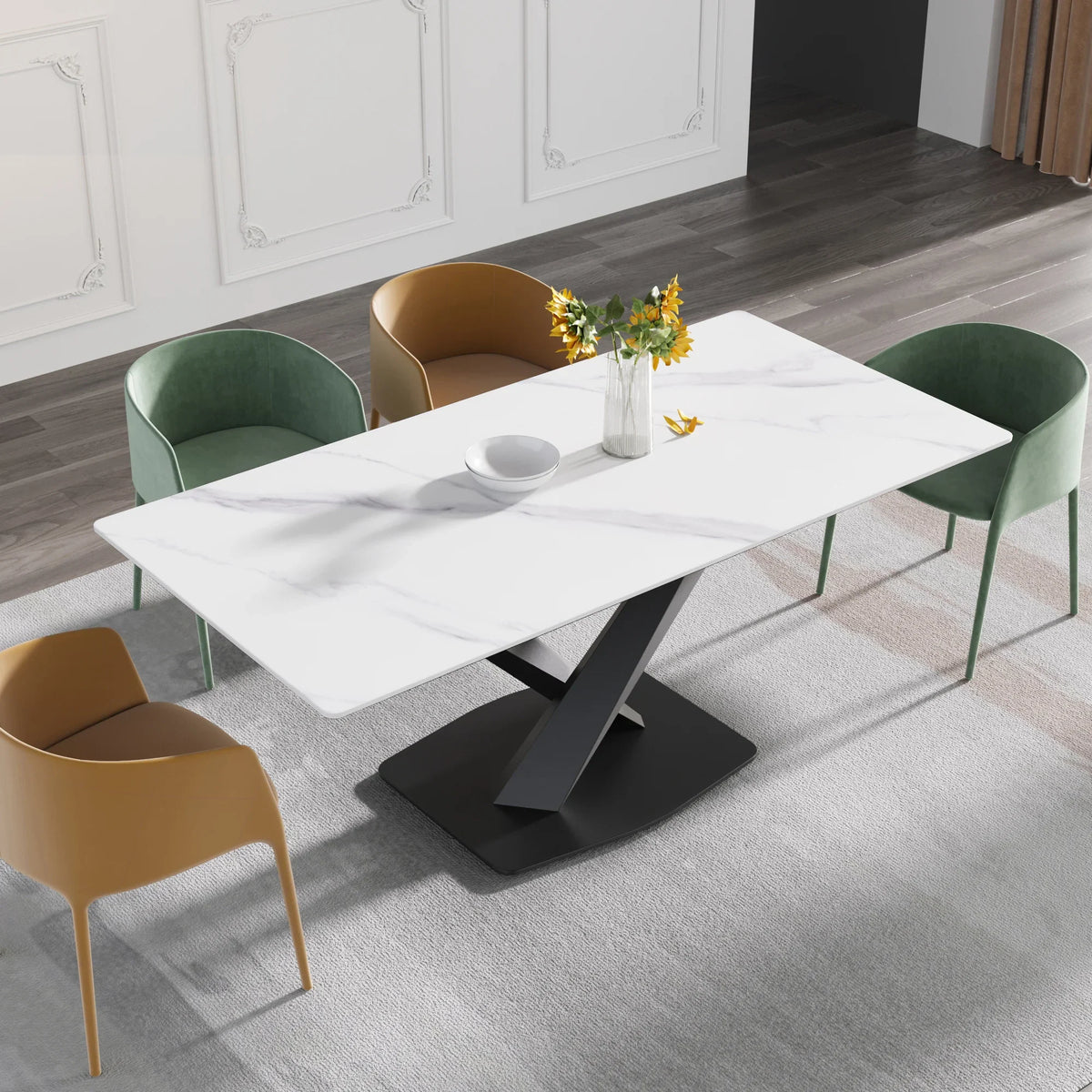 Marbella Sintered Stone Dining Table | 71" White Gloss Rectangular With Straight Edge