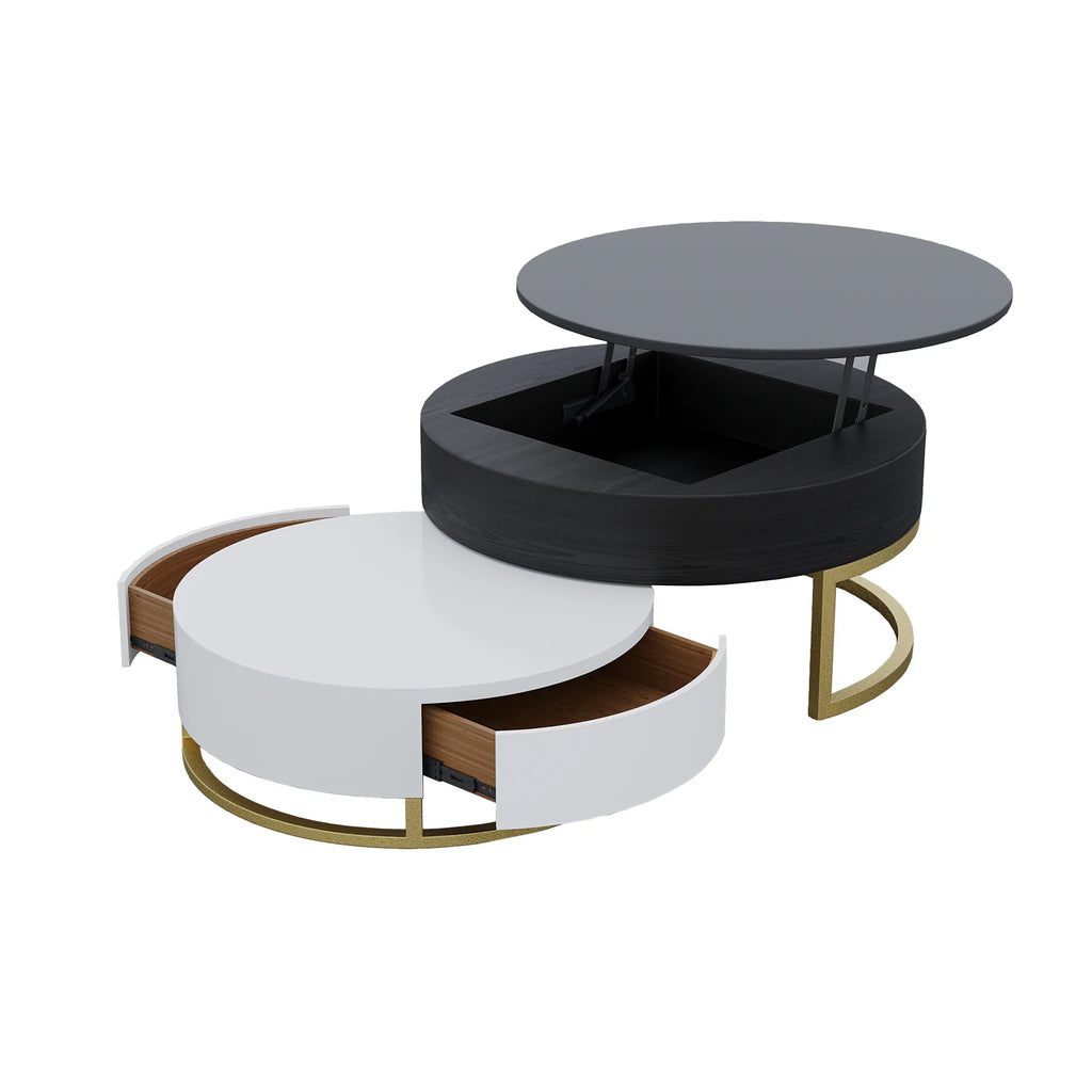 Aura Wood Coffee Table | 32" Black Round With Nesting