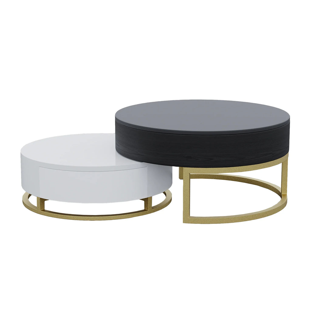 Aura Wood Coffee Table | 32" Black Round With Nesting