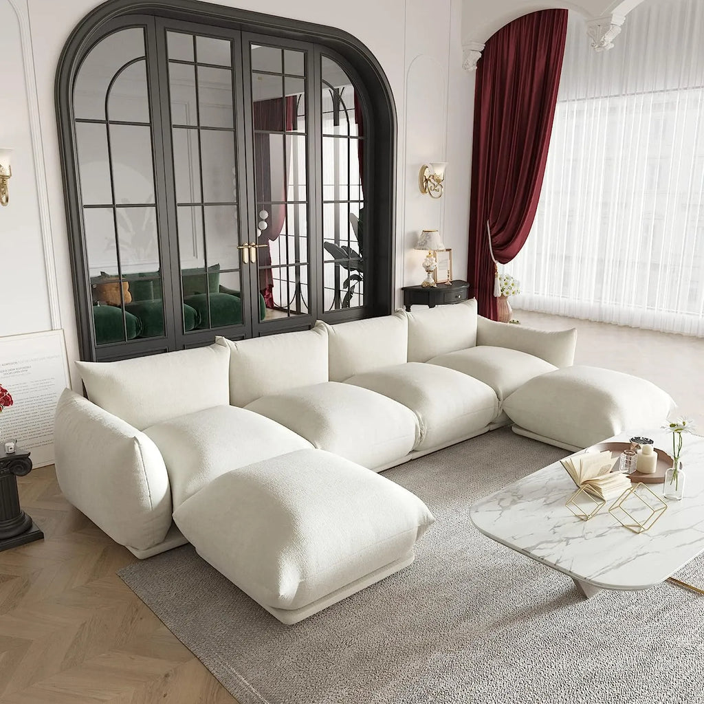 Matrix Beige 4-Seater U-Shaped Sectional | 6-Piece (Includes 2 Ottomans), Chenille Fabric, Fixed Upholstery