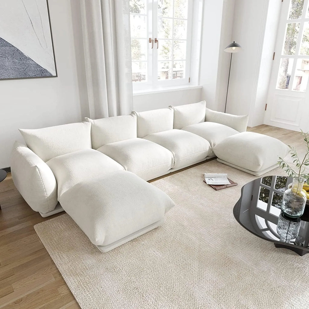 Matrix Beige 4-Seater U-Shaped Sectional | 6-Piece (Includes 2 Ottomans), Chenille Fabric, Fixed Upholstery