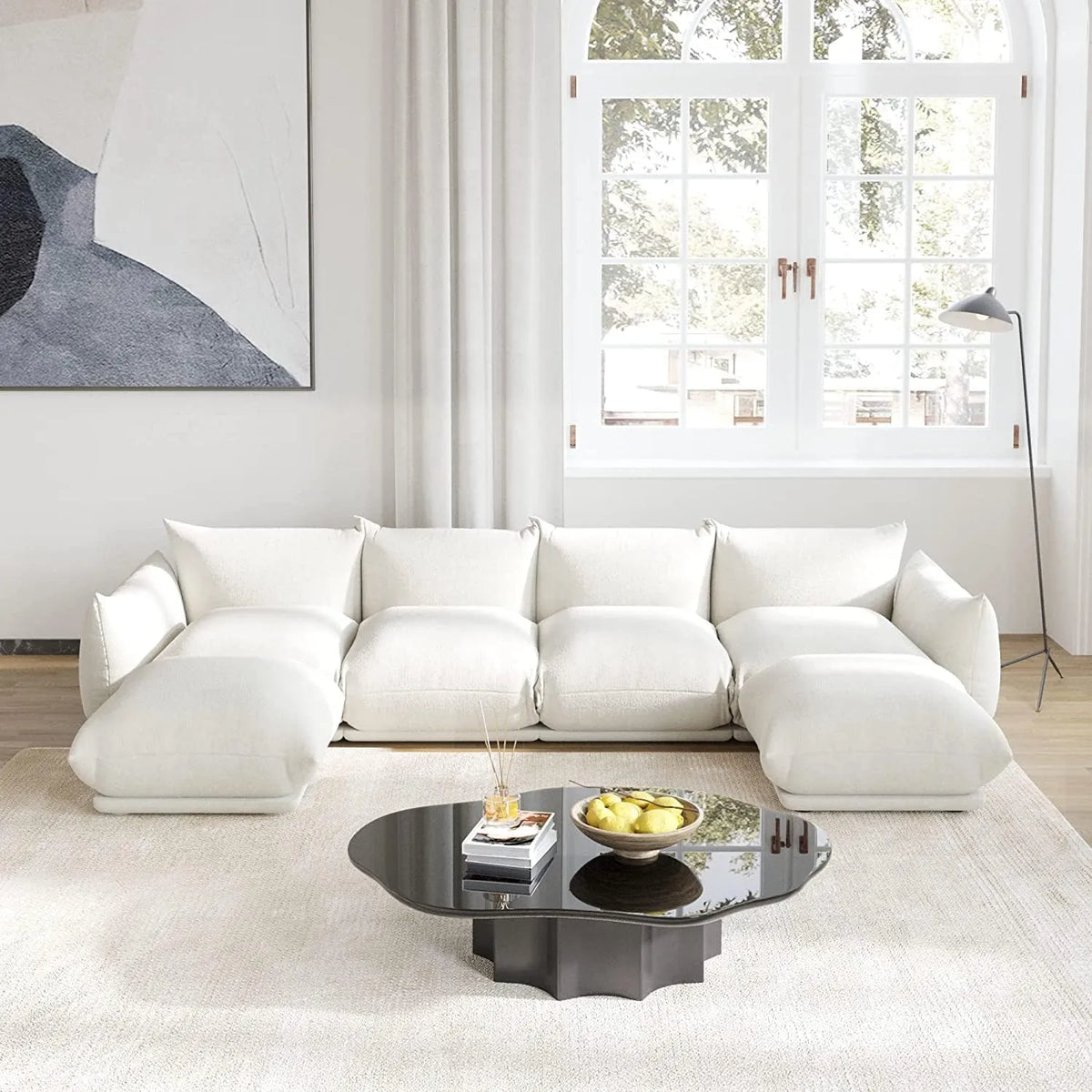 Matrix Beige 4-Seater U-Shaped Sectional | 6-Piece (Includes 2 Ottomans), Chenille Fabric, Fixed Upholstery