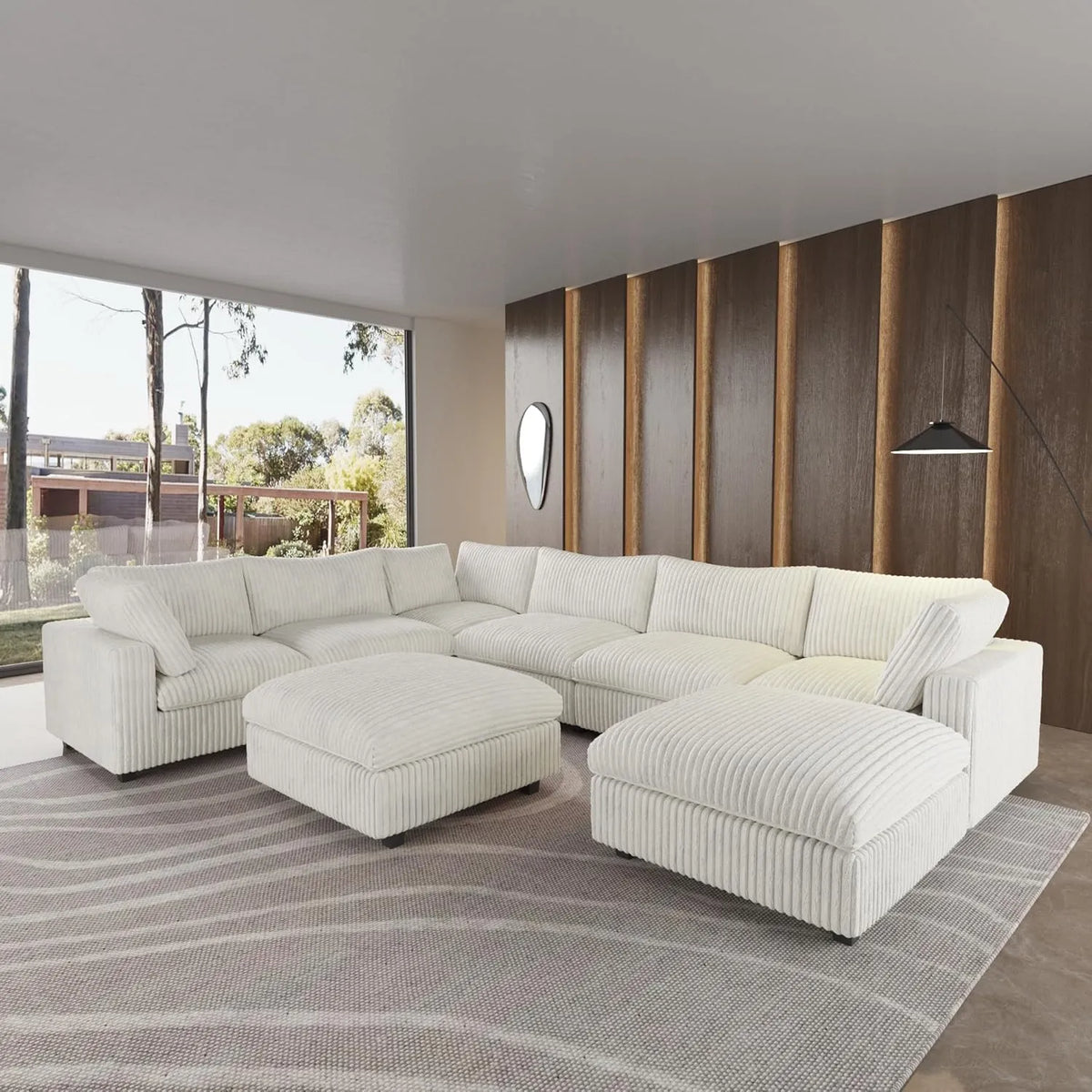 Deluxe Cloud Beige 6-Seater Sofa Sets | 8-Piece (includes 2 ottomans), Plush Fabric, Removable & Washable Covers