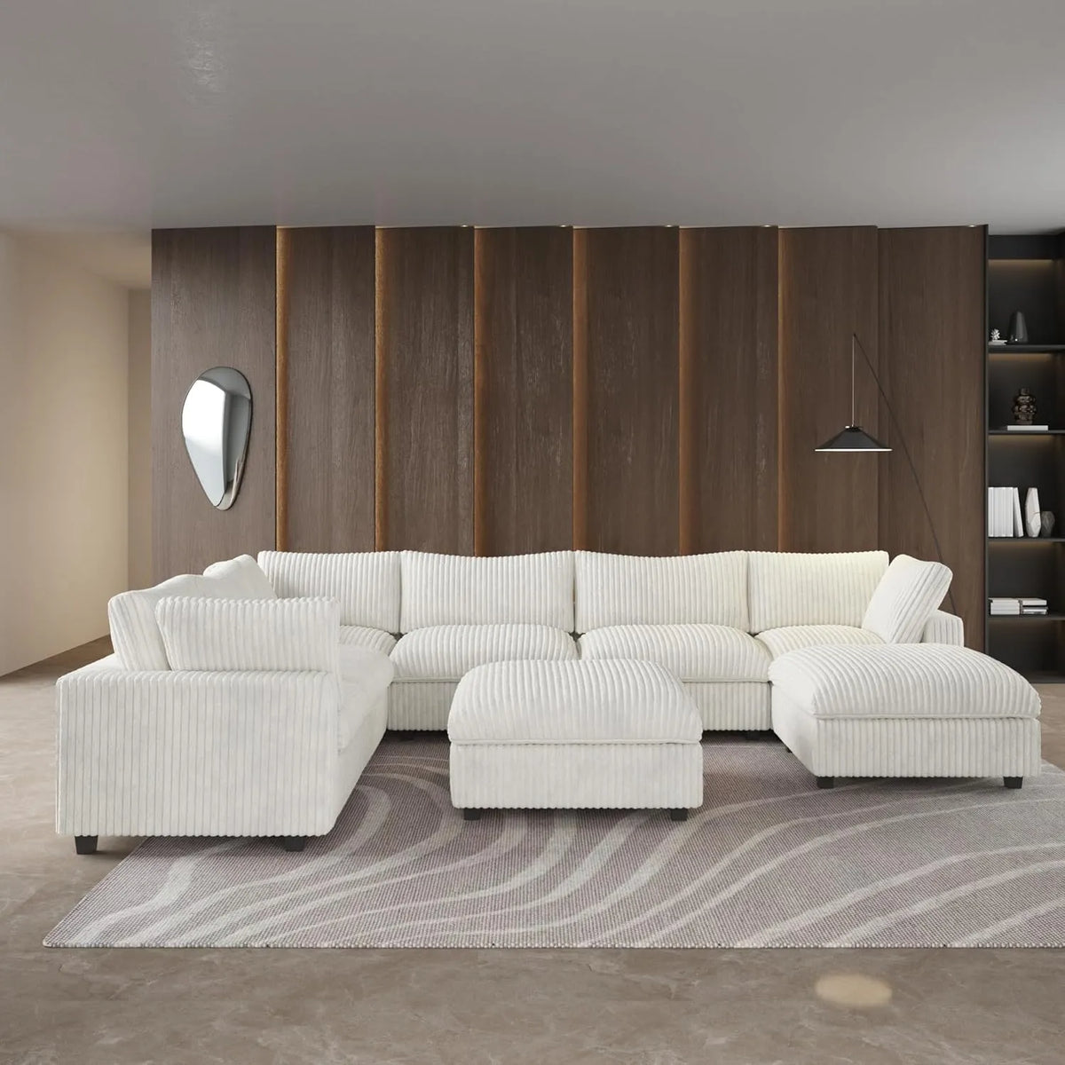 Deluxe Cloud Beige 6-Seater Sofa Sets | 8-Piece (includes 2 ottomans), Plush Fabric, Removable & Washable Covers