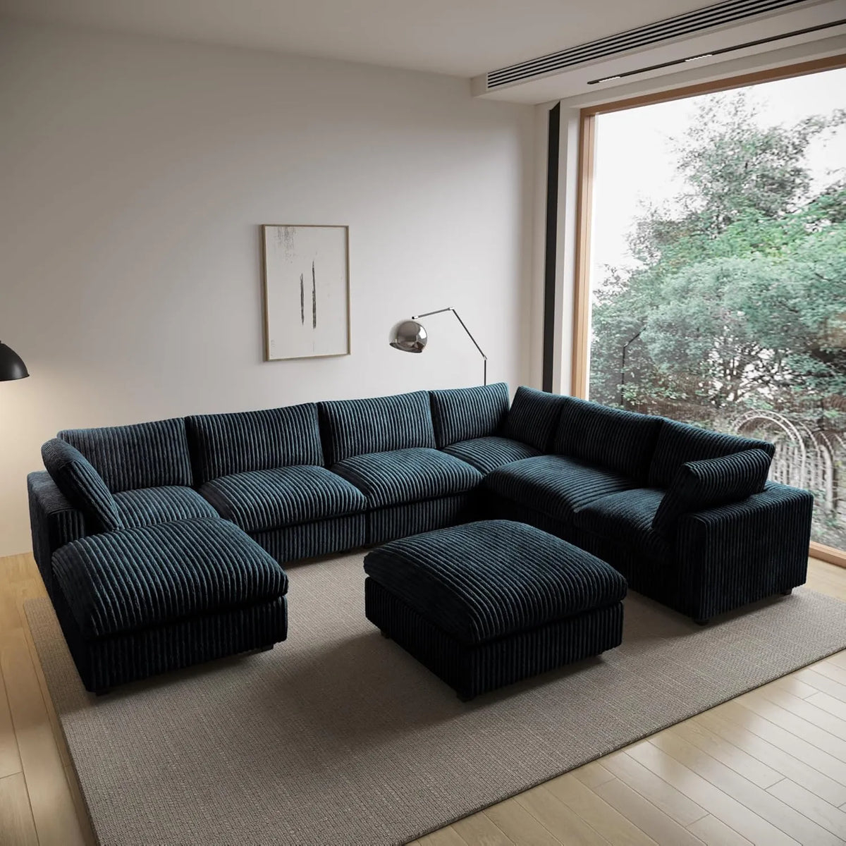 Deluxe Cloud Black 6-Seater Sofa Sets | 8-Piece (includes 2 ottomans), Plush Fabric, Removable & Washable Covers