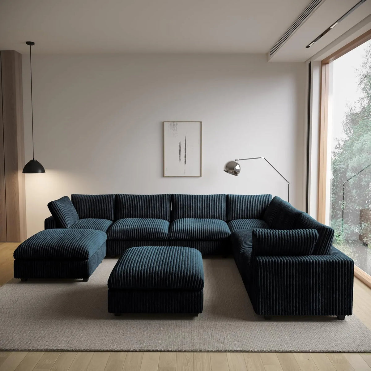 Deluxe Cloud Black 6-Seater Sofa Sets | 8-Piece (includes 2 ottomans), Plush Fabric, Removable & Washable Covers