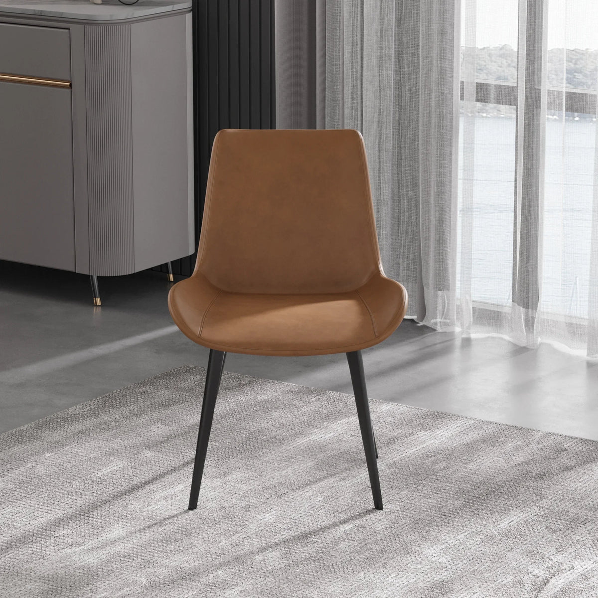 Vegan Full Back Dining Chair | Brown PU Leather Set of 2