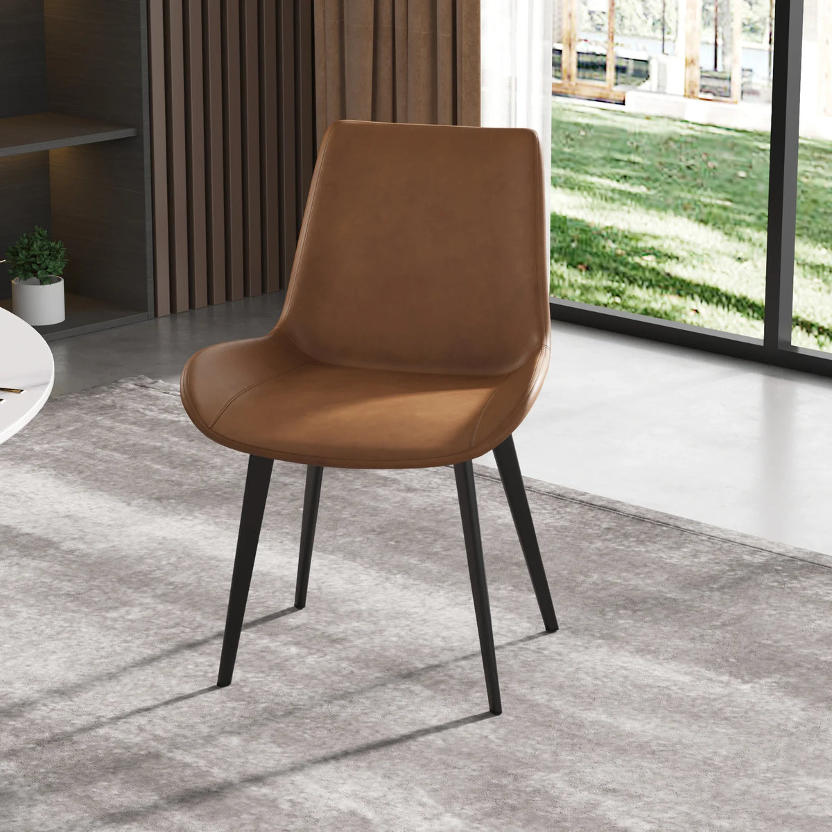 Vegan Full Back Dining Chair | Brown PU Leather Set of 2