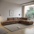 Deluxe Cloud Brown 4-Seater L-Shaped Sectionals | 6-Piece (includes 2 ottomans), Plush Fabric, Removable & Washable Covers