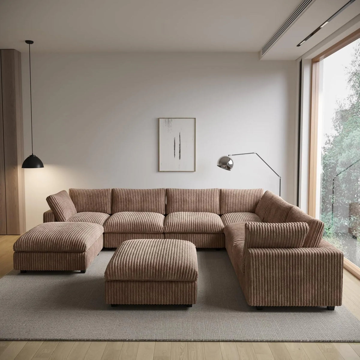 Deluxe Cloud Brown 6-Seater Sofa Sets | 8-Piece (includes 2 ottomans), Plush Fabric, Removable & Washable Covers