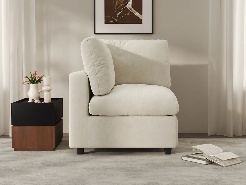 Deluxe Cloud 1-Seater Beige Small Space Single Sofa | 1-Piece, Linen-Blend Chenille Fabric, Living Room Accent, Easy To Clean