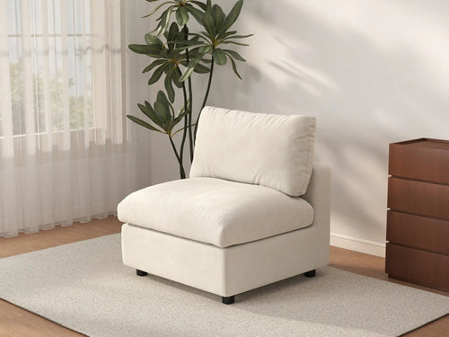Deluxe Cloud 1-Seater Beige Small Space Single Sofa | 1-Piece, Linen-Blend Chenille Fabric, Living Room Accent, Easy To Clean