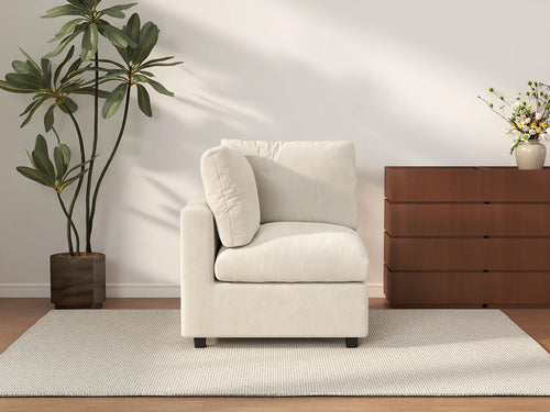 Deluxe Cloud 1-Seater Beige Small Space Single Sofa | 1-Piece, Linen-Blend Chenille Fabric, Living Room Accent, Easy To Clean