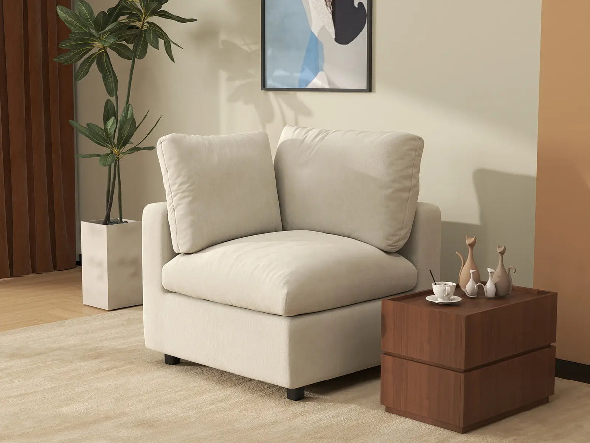 Deluxe Cloud 1-Seater Beige Small Space Single Sofa | 1-Piece, Linen-Blend Chenille Fabric, Living Room Accent, Easy To Clean