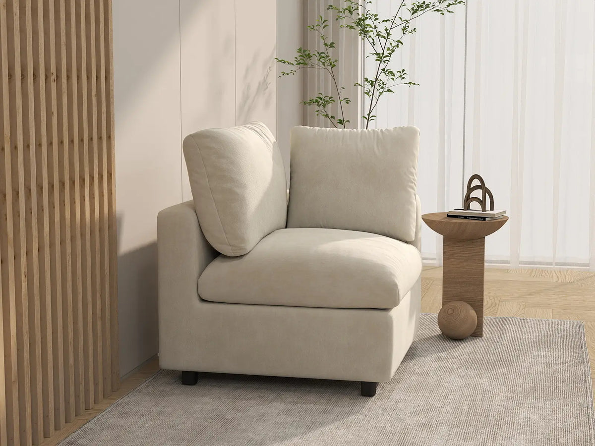 Deluxe Cloud 1-Seater Beige Small Space Single Sofa | 1-Piece, Linen-Blend Chenille Fabric, Living Room Accent, Easy To Clean