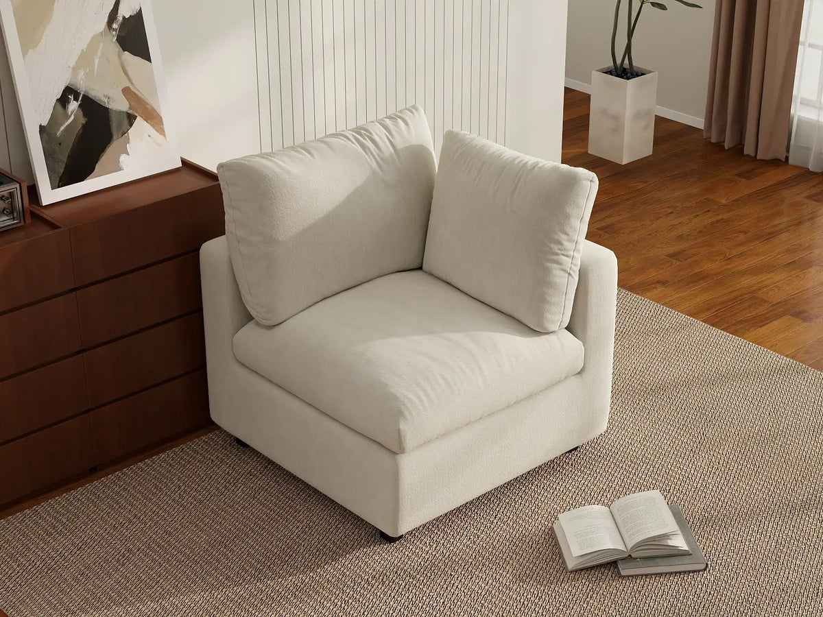 Deluxe Cloud 1-Seater Beige Small Space Single Sofa | 1-Piece, Linen-Blend Chenille Fabric, Living Room Accent, Easy To Clean