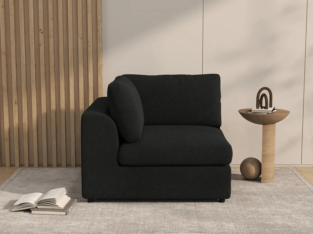Deluxe Cloud 1-Seater Black Single Sofa | 1-Piece, Bouclé Sherpa-Like Fabric, Living Room Accent, Washable Cushion Covers