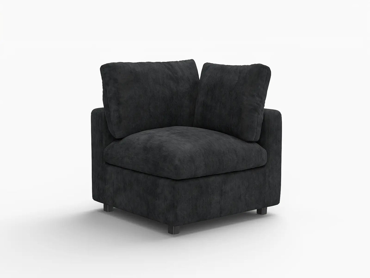 Deluxe Cloud 1-Seater Black Single Sofa | 1-Piece, Linen-Blend Chenille Fabric, Living Room Accent, Washable Cushion Covers