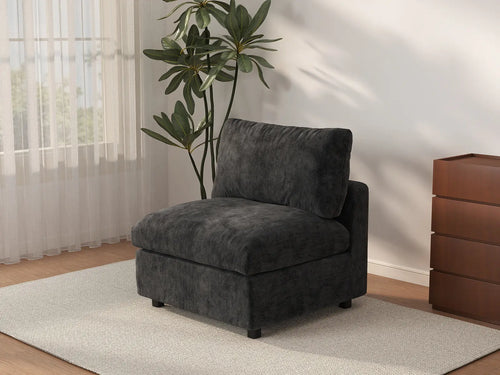 Deluxe Cloud 1-Seater Black Single Sofa | 1-Piece, Linen-Blend Chenille Fabric, Living Room Accent, Washable Cushion Covers