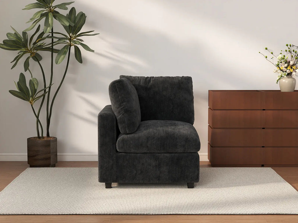 Deluxe Cloud 1-Seater Black Single Sofa | 1-Piece, Linen-Blend Chenille Fabric, Living Room Accent, Washable Cushion Covers